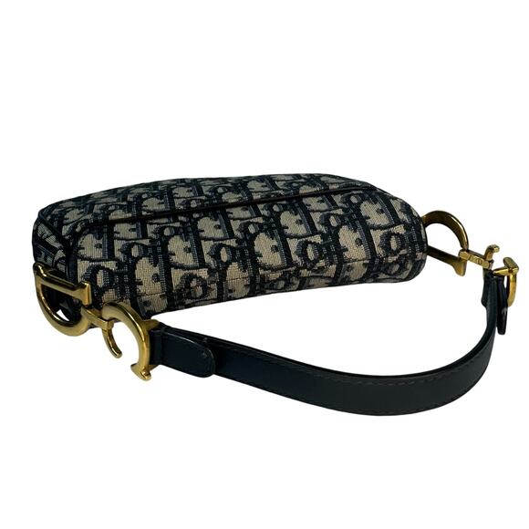 Christian Dior Mini Saddle Bag Vintage Trotter Blue Shoulder Purse Oblique CD - Picture 9 of 16